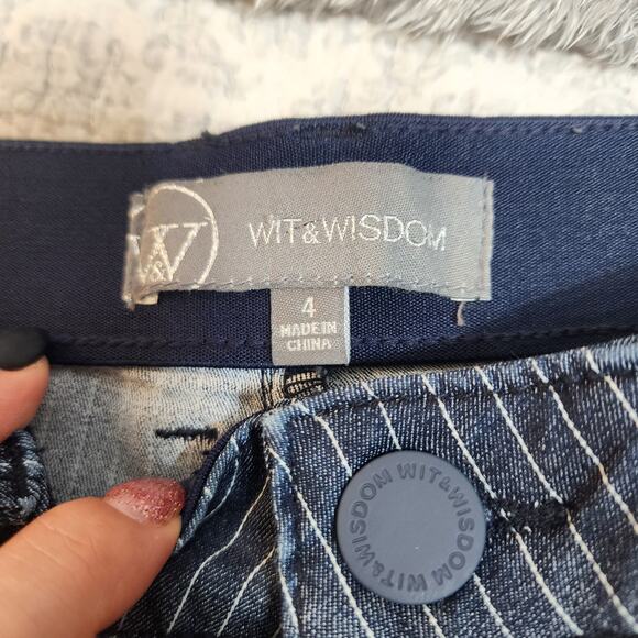 Blue Pinstripe Wit & Wisdom Skyhigh Flare Leg Jeans Size 4 - Picture 7 of 7